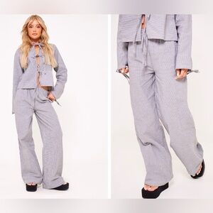 GREY PINSTRIPE WIDE LEG PANTS & GREY PINSTRIPE TIE FRONT SHIRT